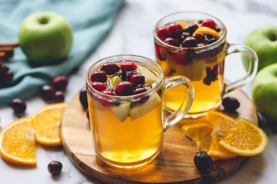 hot mulled cider in glass cups