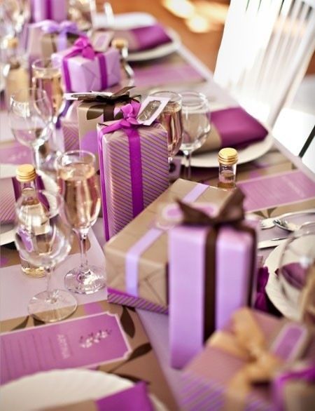 purple glam table setting