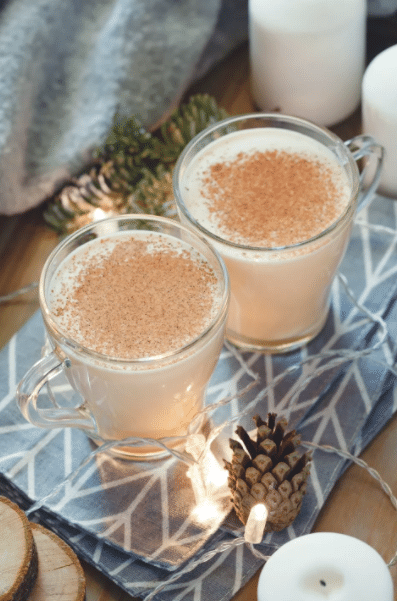 non-alcoholic eggnog in glasses - winter baby shower ideas