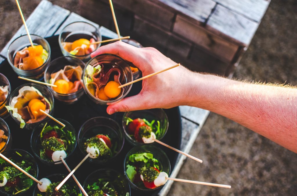 individual glasses filled with food