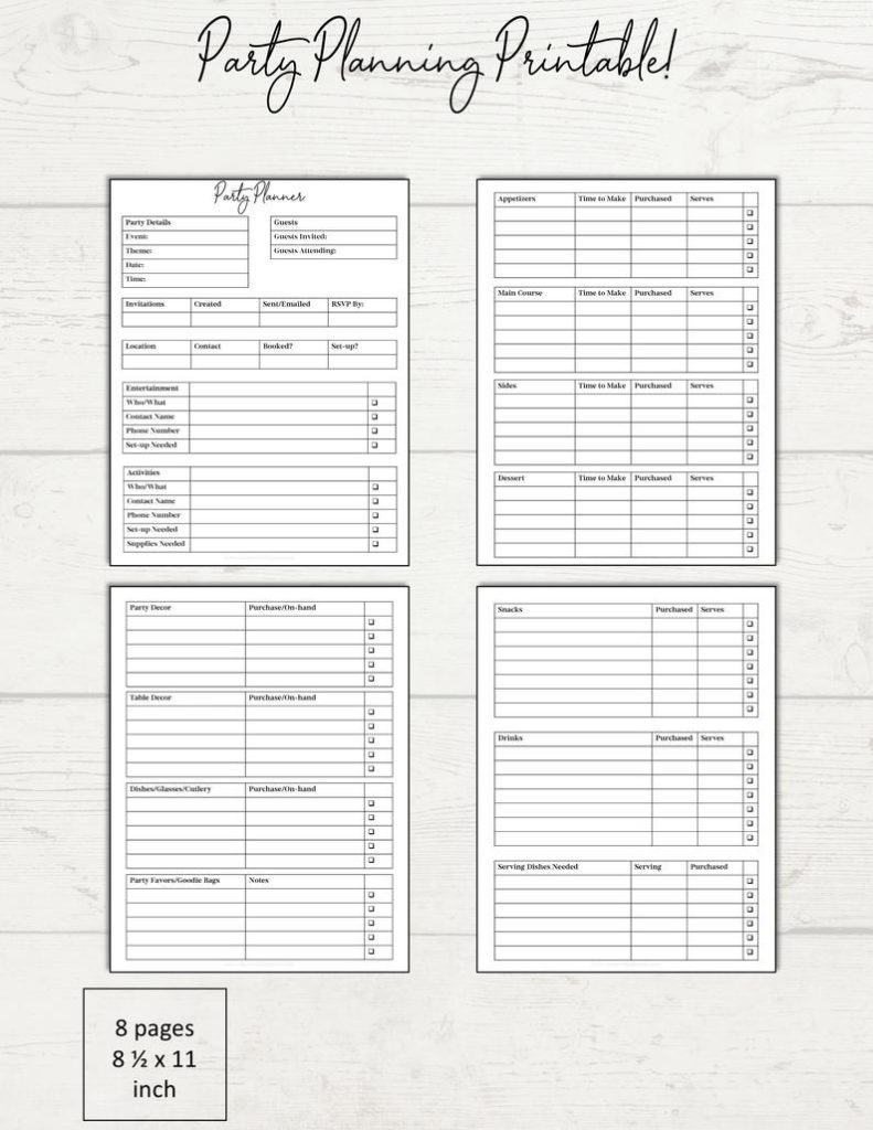 party planning printable