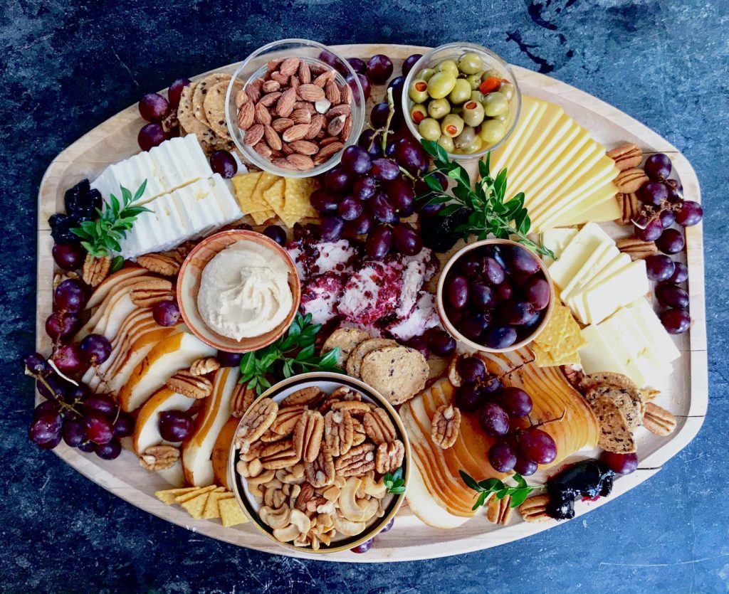 flatlay of a cheeseboard for a small house party