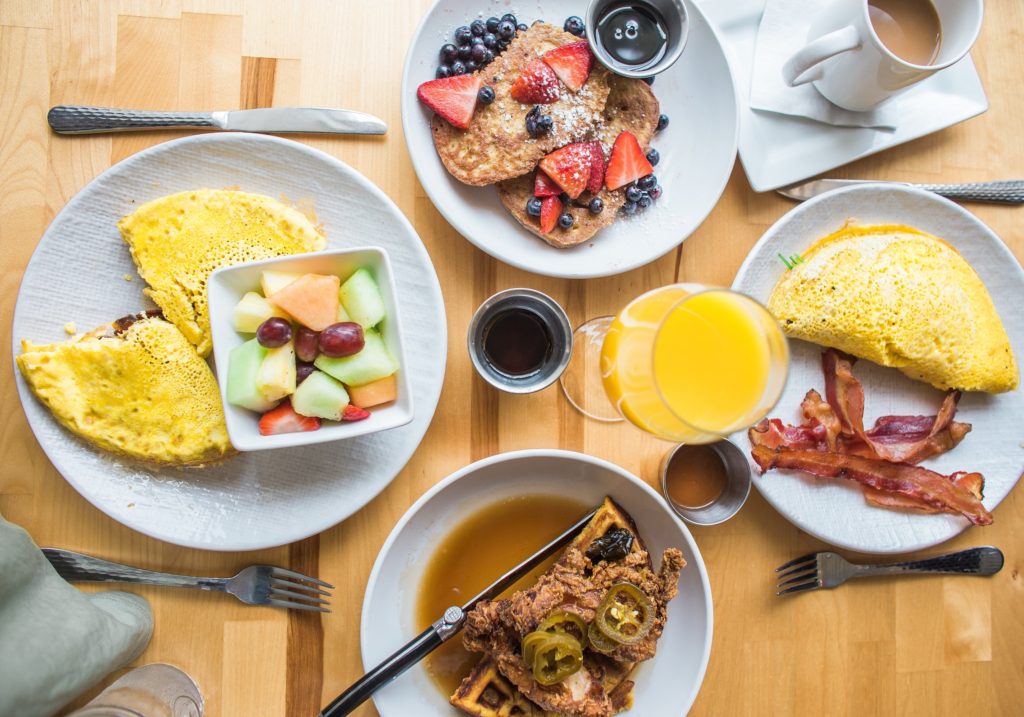 a flatlay of brunch food