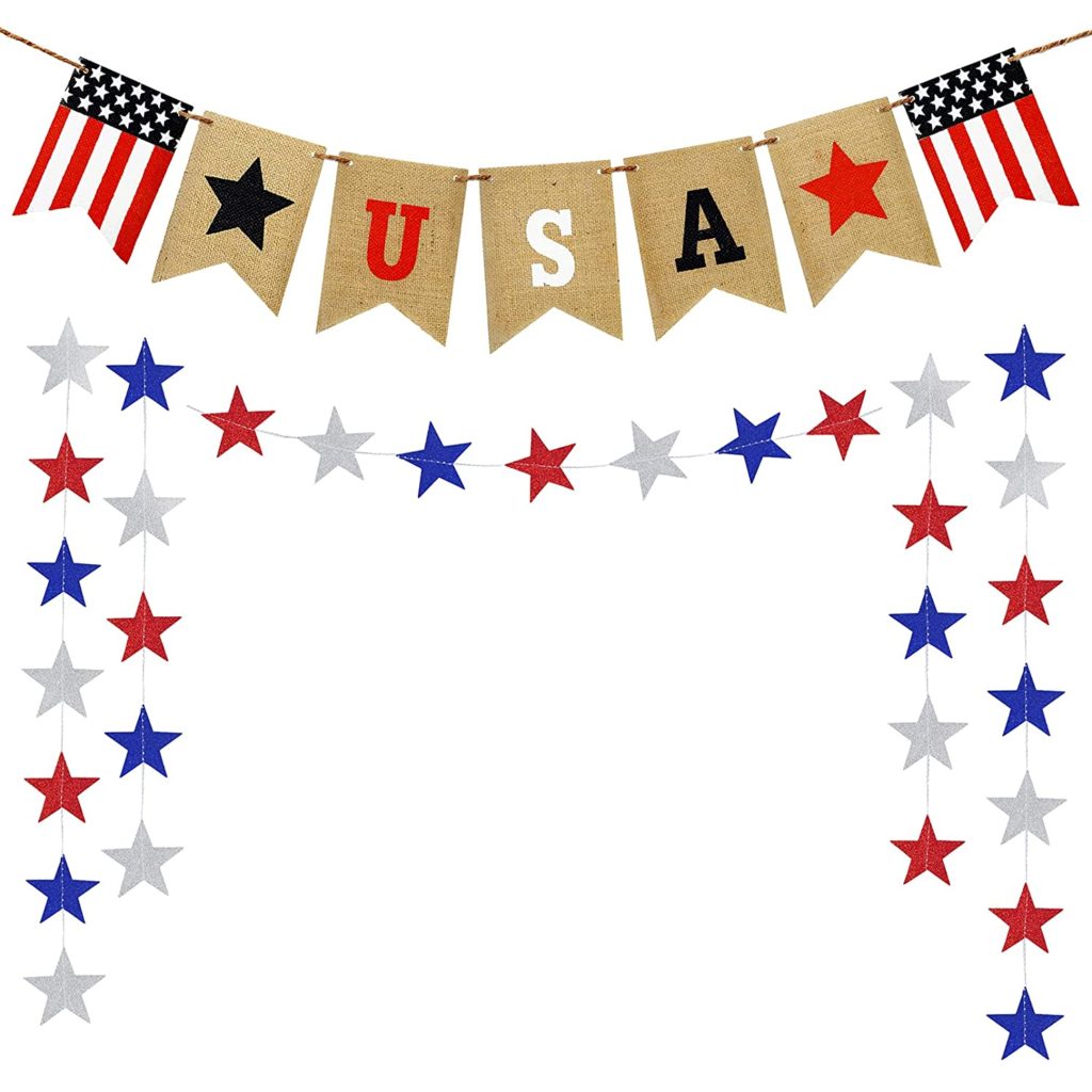 USA and Stars Fabric Banner