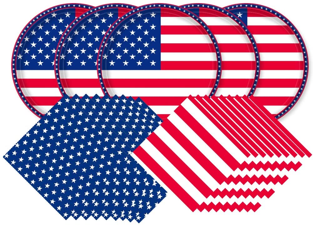 American Flag Paper Plates and Napkins Set