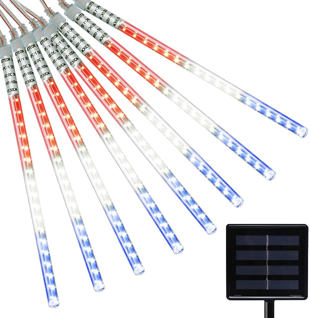 Solar-Powered Red, White and Blue Raindrop Light Sticks