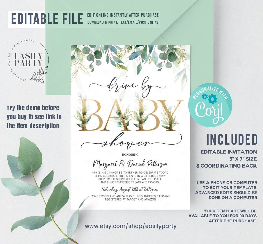 drive-by baby shower invitations etsy