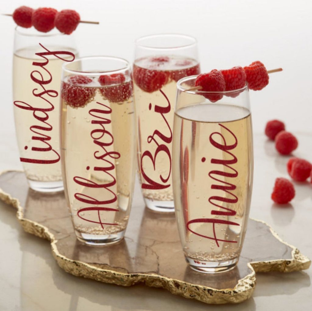 champagne flutes with names