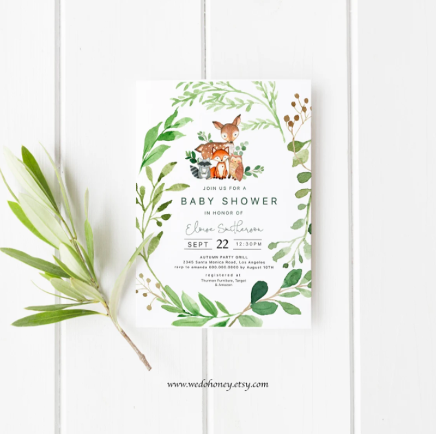 woodland baby shower invitations