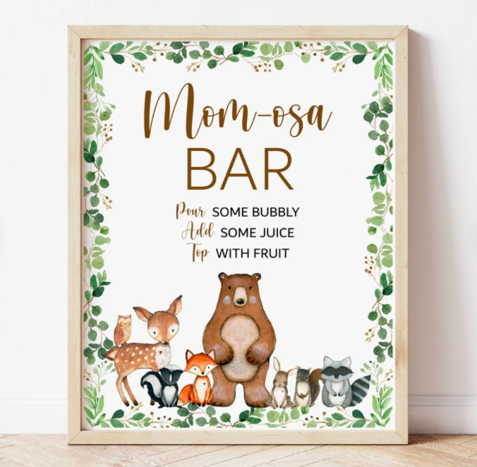 woodland baby shower drinks sign