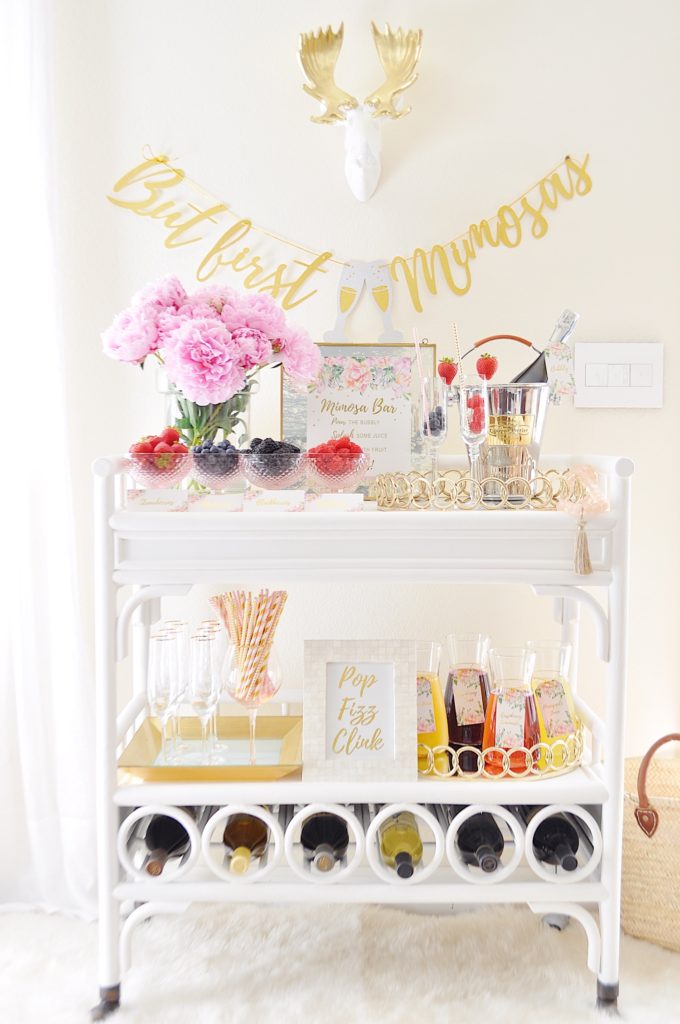 cute bridal shower mimosa bar cart