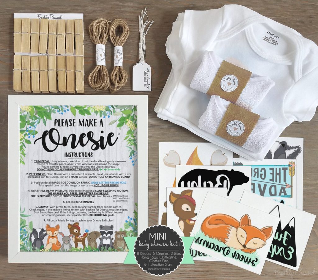 woodland themed baby shower games onesie kit