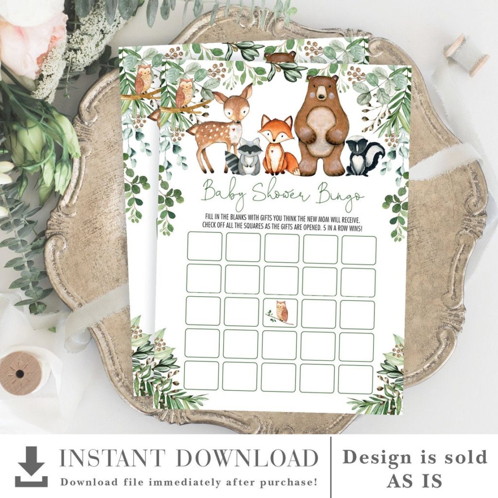 woodland themed baby shower games bingo