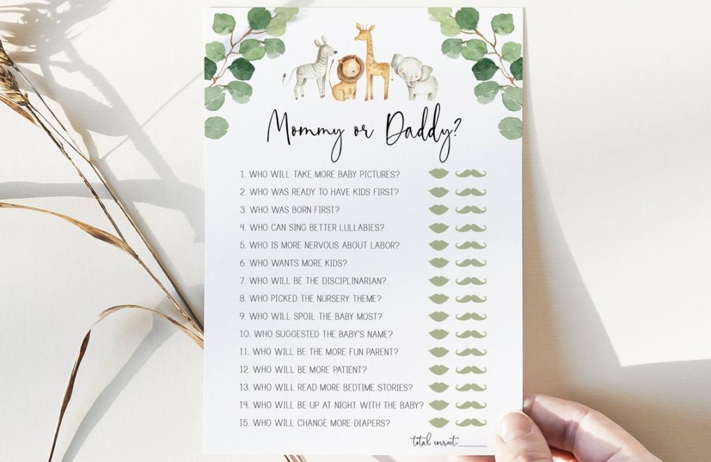 woodland themed baby shower games mommy or daddy?