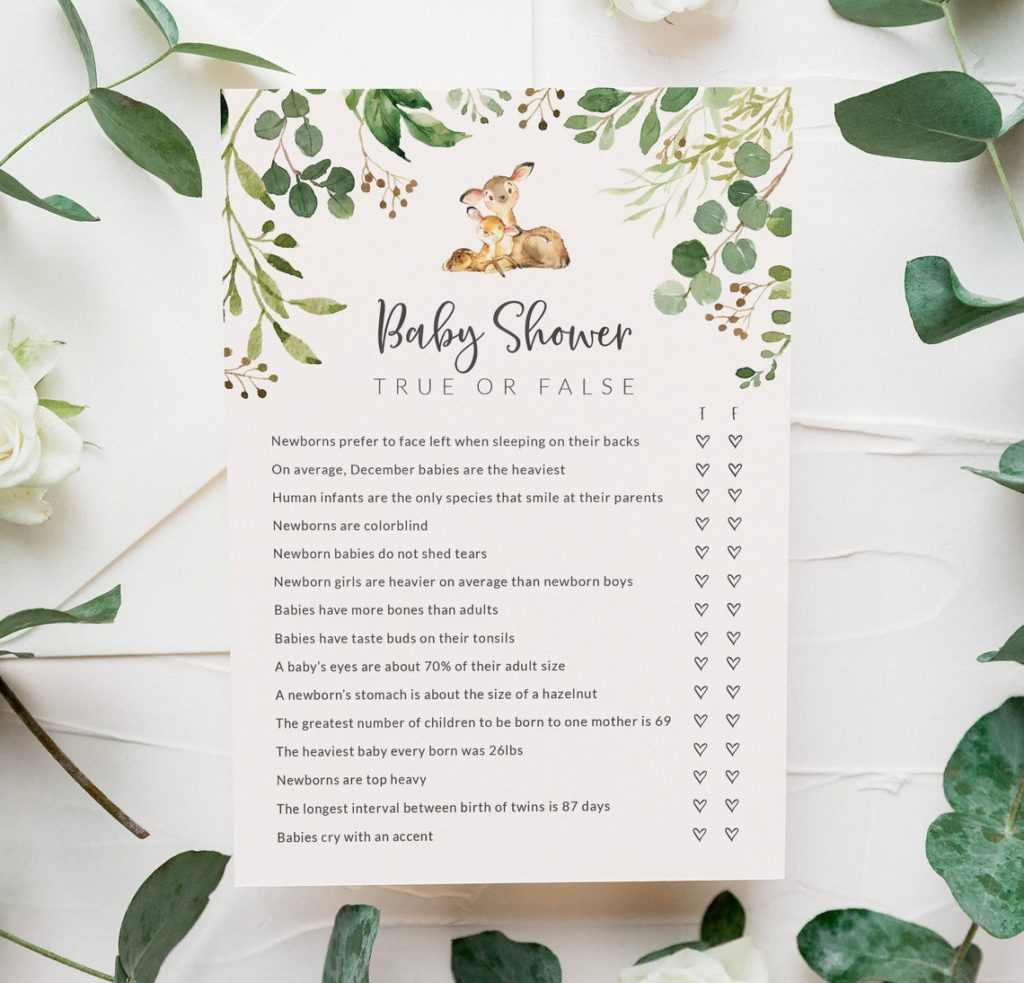 woodland themed baby shower games true or false