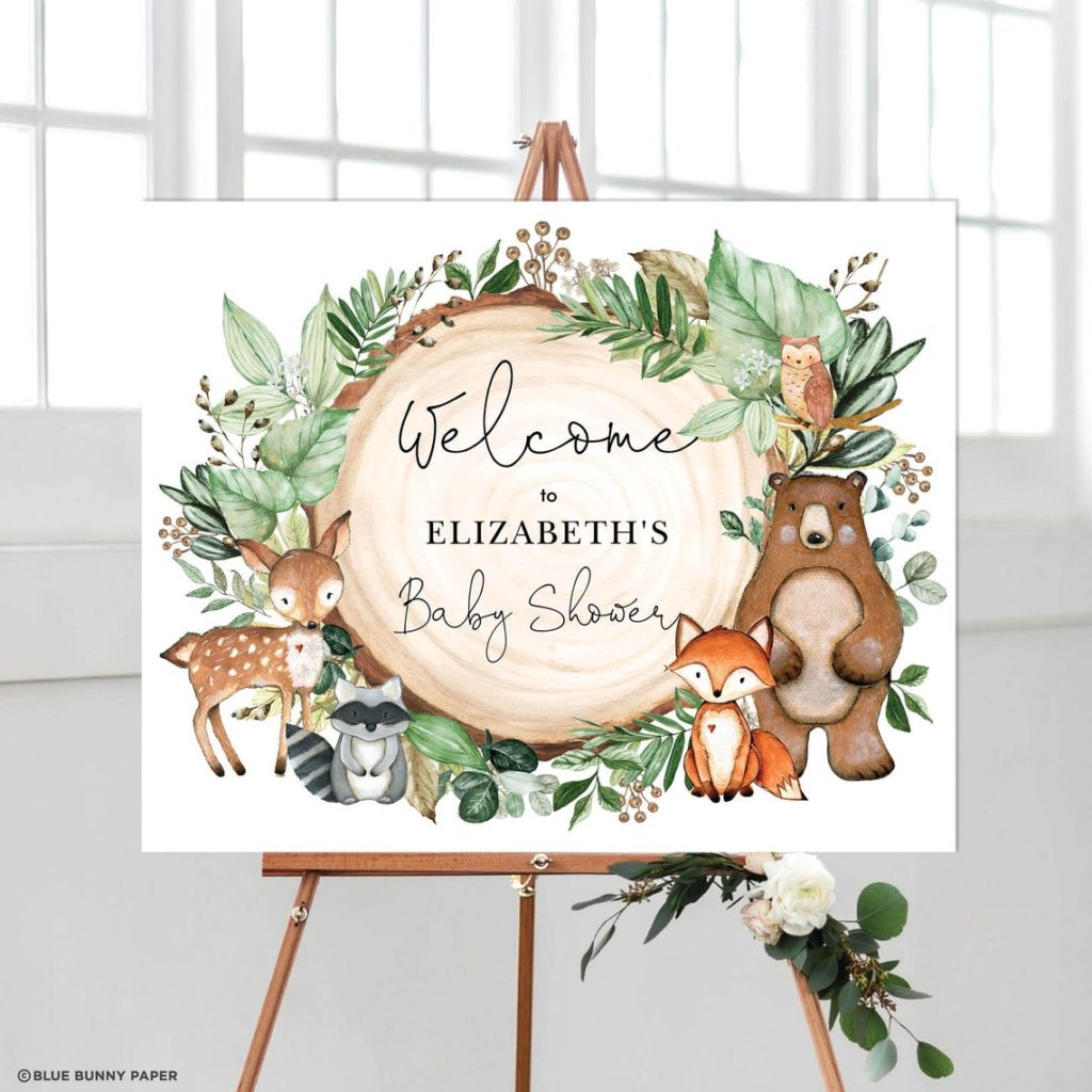 unique woodland baby shower ideas welcome sign