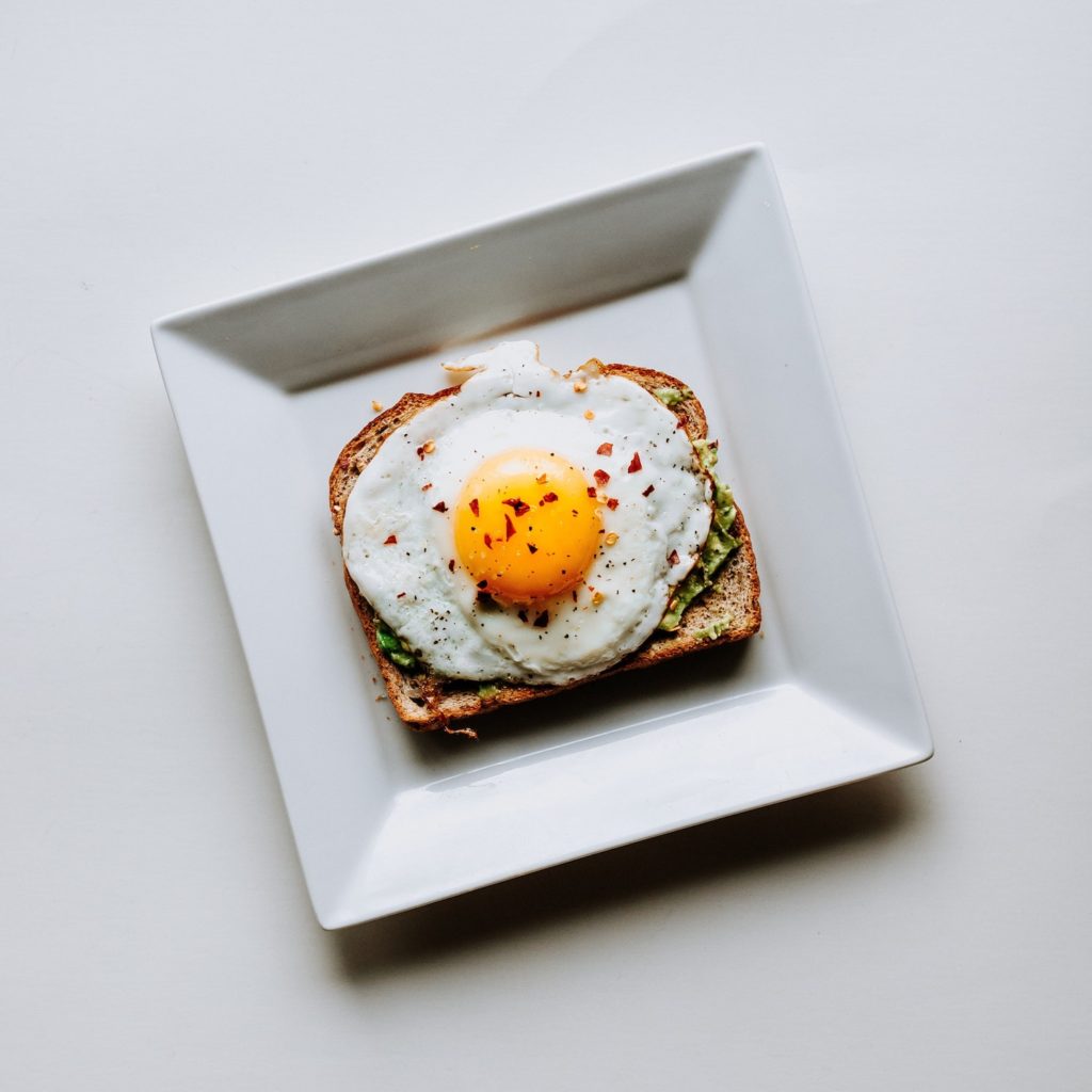 fried egg on square plate