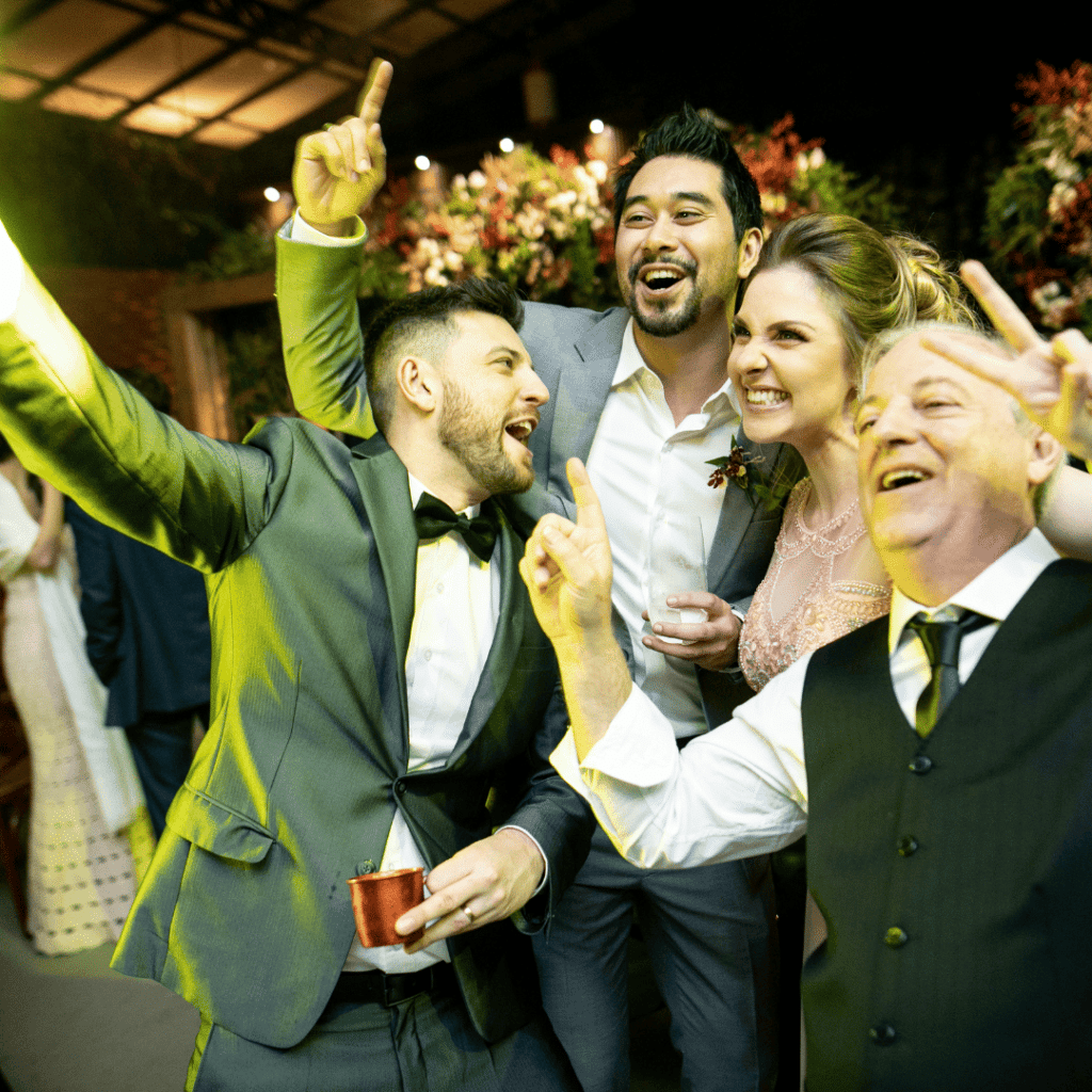 wedding guests smiling and enjoying a wedding