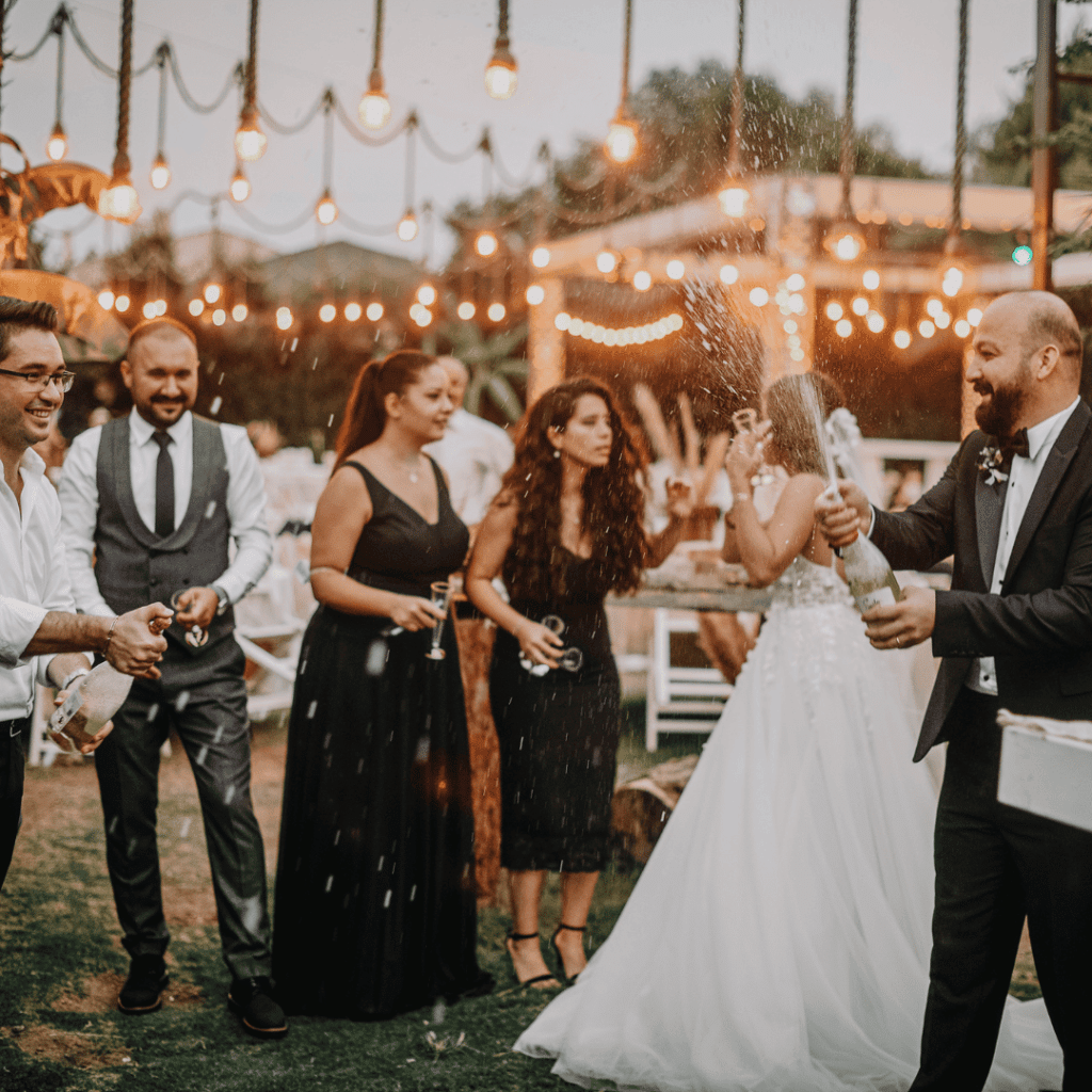 guests at a wedding conversing and celebrating