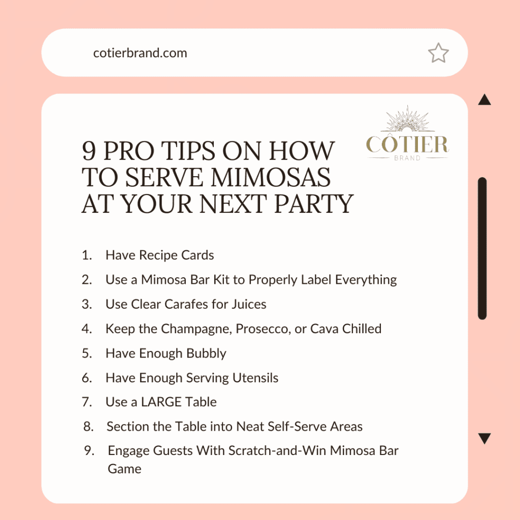 9 tips on how to serve mimosas at a party inforgraphic by cotier brand