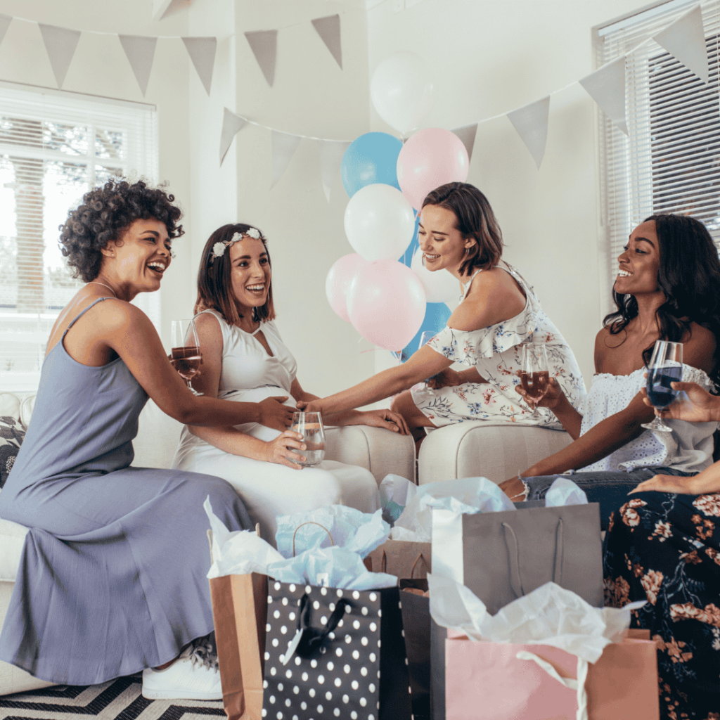 guests playing a game at a baby shower