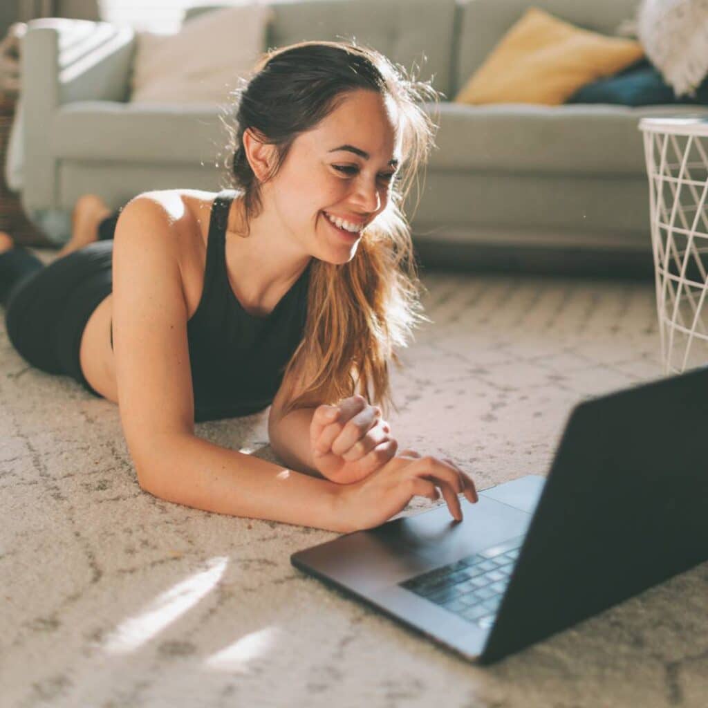 woman attending a virtual baby shower event