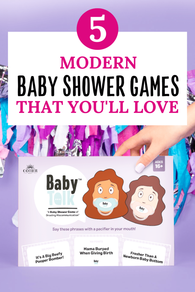 Pinterest Pin for 5 Modern Baby Shower Games That You'll Love