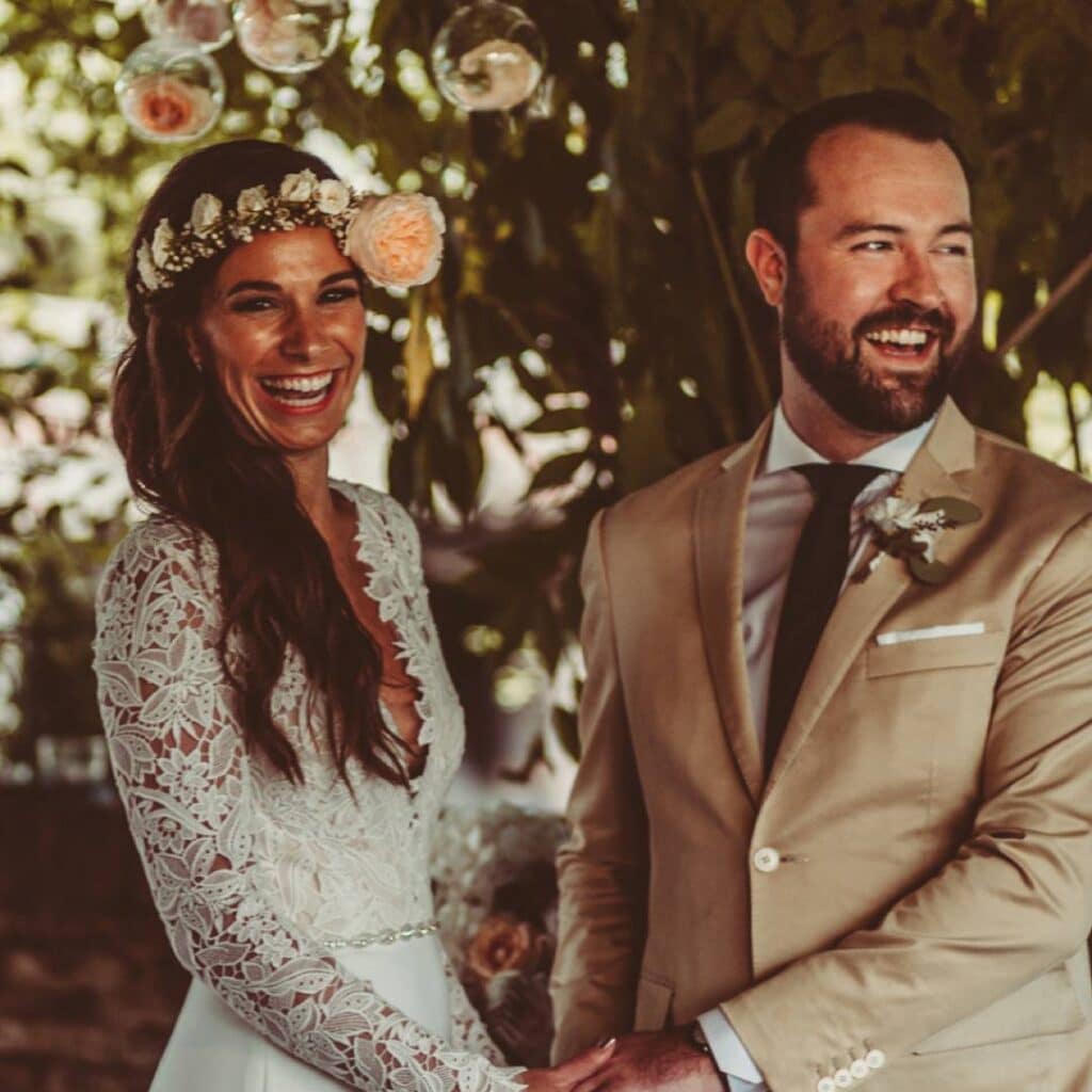 couple at 70s wedding